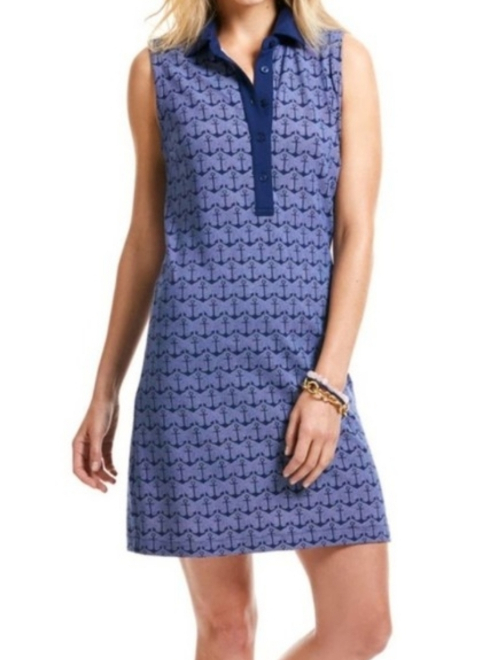 GUC Vineyard Vines Anchor Dots Shirt dress Deep Bay Navy Blue S Sm